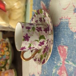 Purple Flower Tea Cup and Saucer Japan